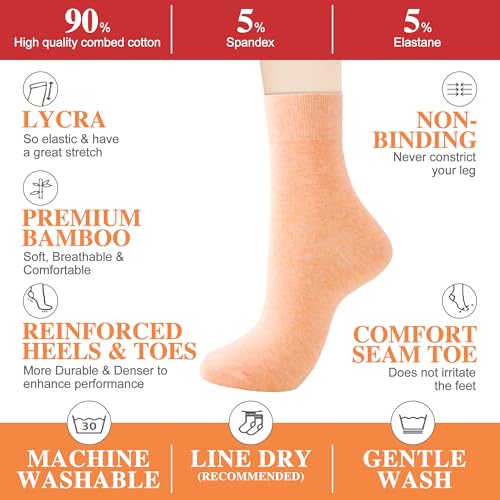 ATBITER Women Thin Cotton Crew Socks,Ankle Bootie Casual Dress Socks 6Pairs - color: 6 Pairs Quotidian Colors, size: 9-11