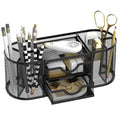 SUPEASY Mesh Desk Organizer, Pen Holder for Desk with 2 Drawers, Black - color: Obsidian Black