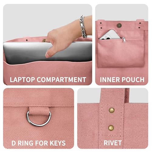 HOMESPON Large Canvas Tote Bag, Magnetic Work Laptop Pack for Women - color: Pink