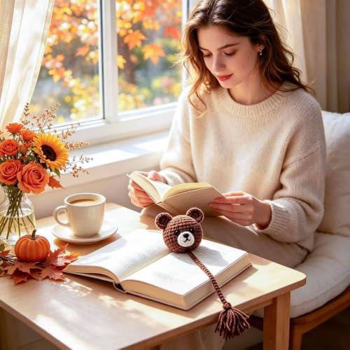 Fall Crochet Bear Bookmarks for Women Bear Book Marks for Reading Gifts - color: Brown