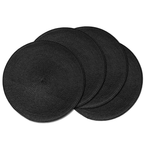 AHHFSMEI Round Placemats Set of 4 Heat Resistant Washable Non-Slip Woven Braided Table Mats for Dining Table Kitchen & Home Decor (Black,4) - color: Black, size: Set of 4