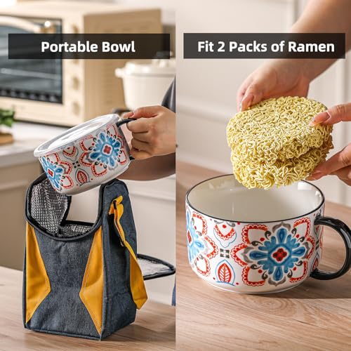 Jumbo Ceramic Soup Bowl with Lid, Microwave Safe - Pattern B - color: Pattern B, size: Set of 1
