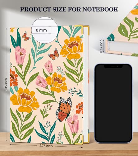 Lined Journal Notebook for Women, A5 Hardcover Leather Journaling Notebooks for Writing, 200 Pages Travel Journal, College Ruled Notebook for Work School, Note Taking 5.75'' X 8.38'' Yellow Floral - color: Yellow Flower