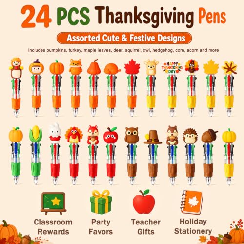 24PCS Thanksgiving Pens Fun Cute Autumn 4-in-1 Multicolor Gift Pens - style: Thanksgiving-24pcs