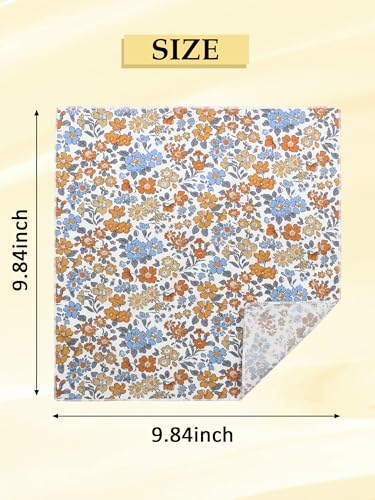 Luckyvestir Floral Pocket Squares for Men Cotton Flower Handkerchief Formal Wedding Party Graduation - color: Orange