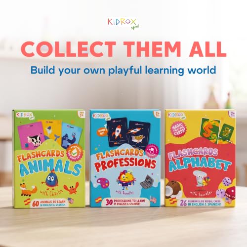 Kidrox Career & Professions Flash Cards, English Learning Cards with Spanish Translations, Interactive Open & Cover, 30 Pack - color: Professions