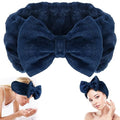 Shintop Soft Face Wash Headband with Cute Bow for Makeup Spa（Navy blue） - color: Navy blue