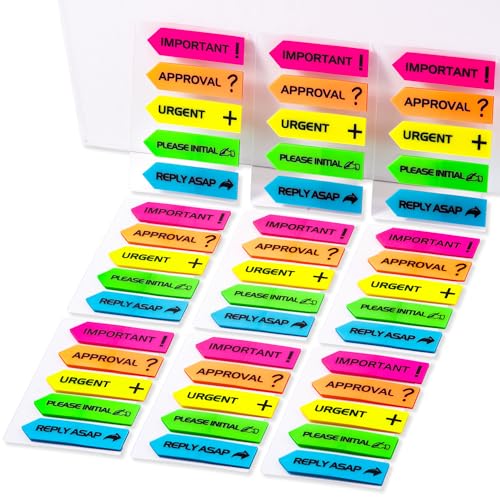 Golcellia Arrow Sticky Tabs & Page Markers - 900 Sticky Flags for Books, 5 Color Waterproof Tabs with Printed Symbols/Arrow Stickers (9-Pack, 0.49"×1.74") - color: Word, size: 5.8" x 4.6"