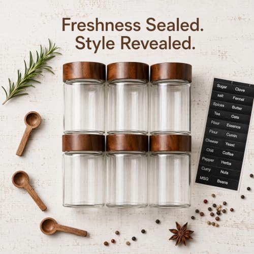 6‑Pack Small 8 Fl Oz (240 ml) Glass Jars w/Wood Lids & Spoons - color: M-lucency, size: 8 fl oz