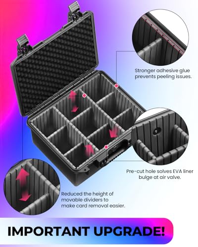 Card Cases for Sport Trading Graded Card Holder IP67 Waterproof Storage Box - color: 9 Adj-Zones/ Fits H≤5.6" Card&Sleeve