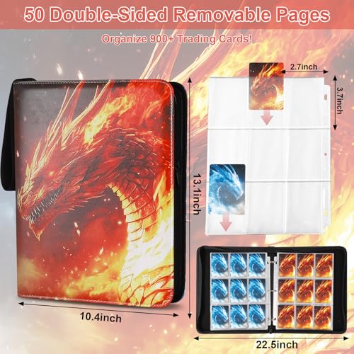 Fire & lce Dragon 9 Pocket Trading Card Binder Album Holds 900 Cards - color: Fire & Ice Dragon