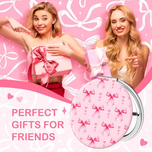Weysat 9 Pcs Pink Bow Compact Mirrors, Double Sided Magnifying Round - color: Pink, size: Bow