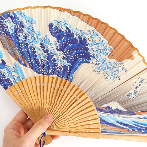 Grevosea Folding Hand Fan for Women and Men- Elegant Bamboo and Silk Fans Wooden Folding Bamboo Gan Hand Fans for Weddings Parties and Home Decor - Chinese and Japanese Inspired Designs