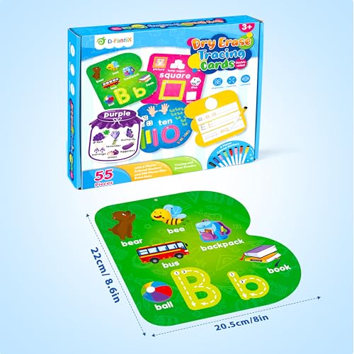 D-FantiX 55 Pcs Double Sided Dry Erase Alphabet Flash Cards for Toddlers