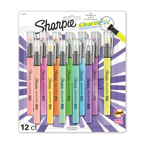 Sharpie Clear View Highlighters, With See-Through Chisel Tip, Assorted Colors, 12 Count - School, Teacher, Office Supplies - size: 1 Count (Pack of 12)
