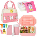 Kolewo4ever 77 Pieces Bento Box Lunch Box Kit Pink White Insulated Lunch Bag 3 Layer Stackable Leakproof Lunch Box Containers with Cup,Lunch Bag,Spoon,Fork,60 Pieces Lunch Box Notes for(Pink White) - color: Pink White