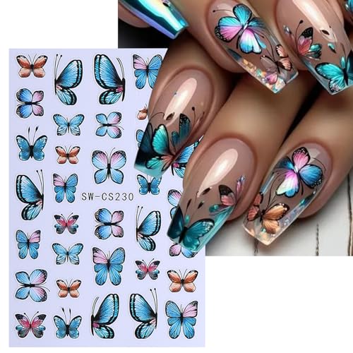 Flower Stickers Nail Art Decals 12PCS Summer Nail Art Designs with Tweezers Tulip Butterfly Leaf Florals Ladybug Decals 3D Self-Adhesive Manicure Simple Nail Stickers for Women Acrylic Nails Supplies - style: Summer Flower Styles