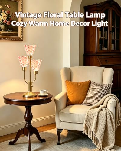 Lightdot Vintage Table Lamp Dimmable Pink Glass Lamp 3 Bulbs Included - color: 17-Gold-Pink-Shell