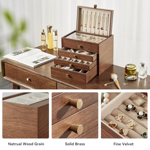 Walnut Wooden Women Jewelry Box with Pull-out Necklace Storage - style: 4 Layer B