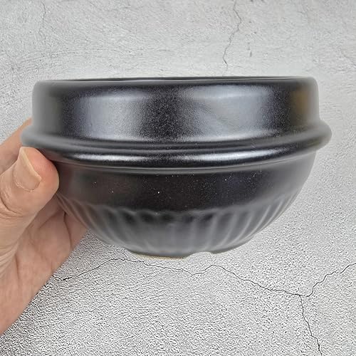 Korean Hot Pot Ttukbaegi 5.5 Inch Clay Cooking Bowl, Direct Fire Safe Ceramic Stew Pot for Soup, Rice, Noodle, Microwave & Dishwasher Safe Earthenware, Made in Korea, Black Mini Casserole - size: Small