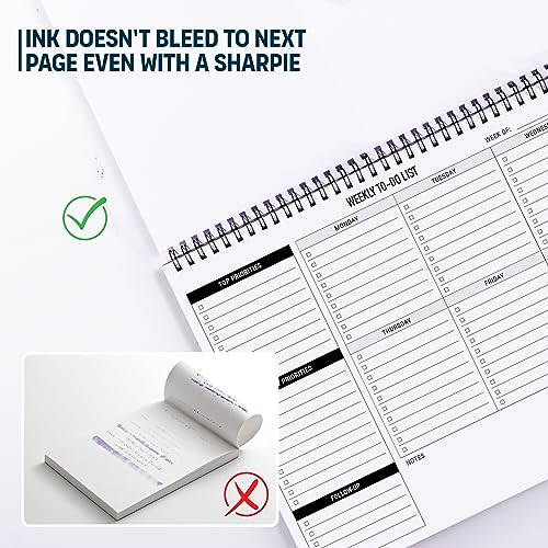 Weekly Planner To Do List Pad - 8.5x11" 52 Sheets Spiral - Desk Notepad - style: Weekly To Do List