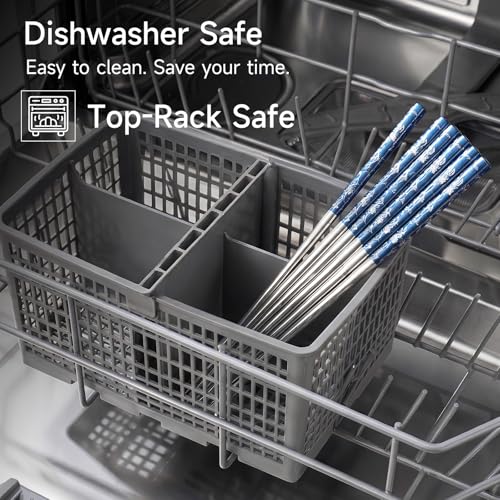 JEETEE Metal Chopsticks, 2 Pairs Stainless Steel with Holder - color: Blue
