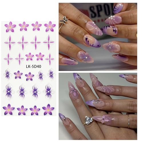 Flower Nail Stickers for Nail Art Pink Nail Decals for Women - color: Colorful-20