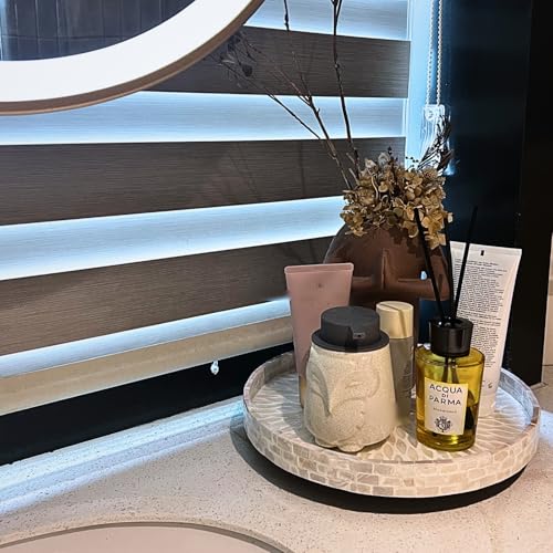 12.5" Lazy Susan for Table Top – Mother of Pearl Spinning Turntable Serving Tray, Marble Lazy Susan Organizer for Dining Table Centerpiece, Kitchen Island Decor, Bathroom Counter, Outdoor Use (White) - color: White