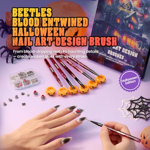 Beetles Halloween Nail Art Brushes, Blood Entwined Nail Art Pens 6pcs - color: D-Black-6