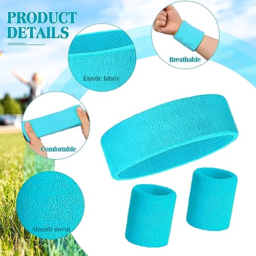 Sweatbands and Wristbands Set, Women, Men - color: Neon Blue