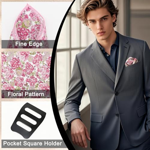 Cotton Floral Handkerchiefs for Men Wedding Evening Daily Work Prom - color: Pink,green,white