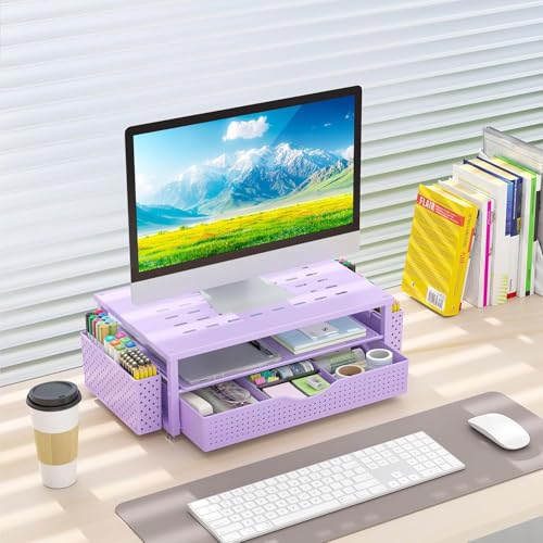 gianotter Monitor Stand with Drawer and 2 Pen Holders - color: Purple