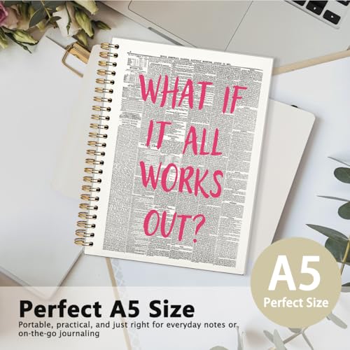 Trendy Positive Affirming Notebook Journal, Cute Aesthetic Notebook for Teen Girls Women, Cute School Supplies-Preppy Stuff, Coquette Stuff Trendy Hardcover Spiral Notebook 5.5x8.3 - color: 05-What If It All Works Out(White)