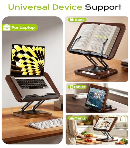 LOXP Book Stand with Storage, 360° Rotating Cookbook Stand, Ergonomic