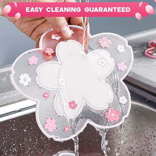 Cherry Blossom Coaster for Desk Set of 2, Non-Slip PVC Cup Mats - color: 2pcs Cherry Coasters