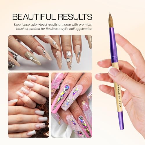 PANA Pure Kolinsky Hair Acrylic Nail Brush - Round Shape Purple Ferrule with Beige Wood Handle (Size 10) - color: Beige, size: Size 10