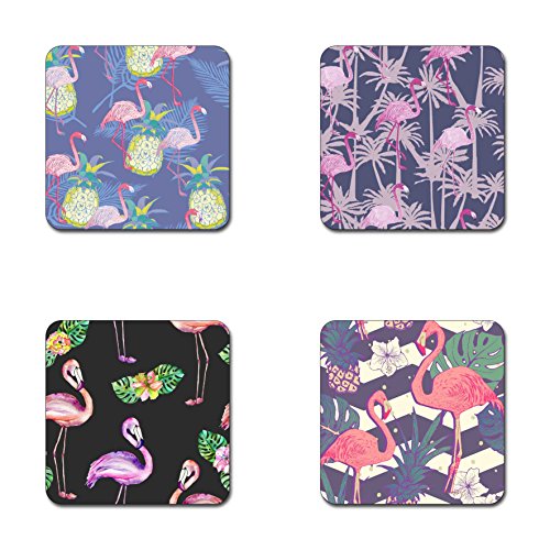 Blush Pink Flamingo Square Coaster Set - Made of Recycled Rubber - Set of 4 - color: Blush Pink Flamingo Pattern Square
