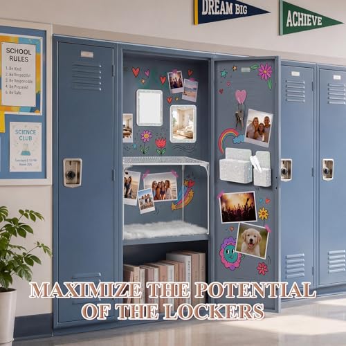 AB Color Bling Locker Accessories Kit for Teen Girls, 10 Pcs Rhinestone Back to School Locker Decor Set with Magnetic Mirror, Whiteboard, Magnetic Pen Holder, Shelf & Rug, School Essentials Gift - color: AB Color