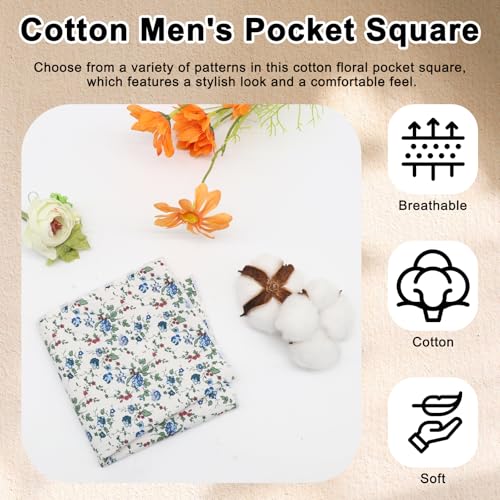 Cotton Floral Handkerchiefs for Men Wedding Evening Daily Work Prom - color: White,blue,green