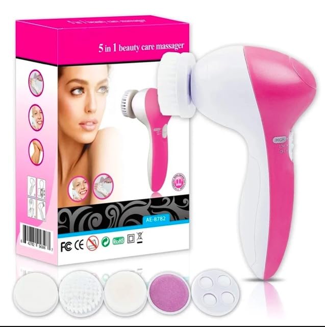 Exfoliating Electric Facial Cleanser Silicone Scrub Pore Cleaner Spin Sonic Facial Cleansing Brush (5 in 1 Facial Cleansing Brush)