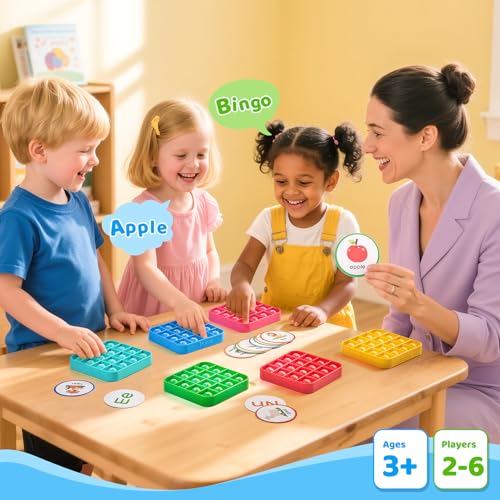 JoyCat Alphabet Bingo Game, 6 Silicone Boards & 26 Cards, Ages 3-5