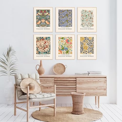 William Morris Wall Art Prints, Vintage Famous Artist Paintings William Morris Posters Set, William Morris Flower Market Gallery Canvas Art Prints, Nature Wilderness Illustrations Floral Botanical - color: Morris 01