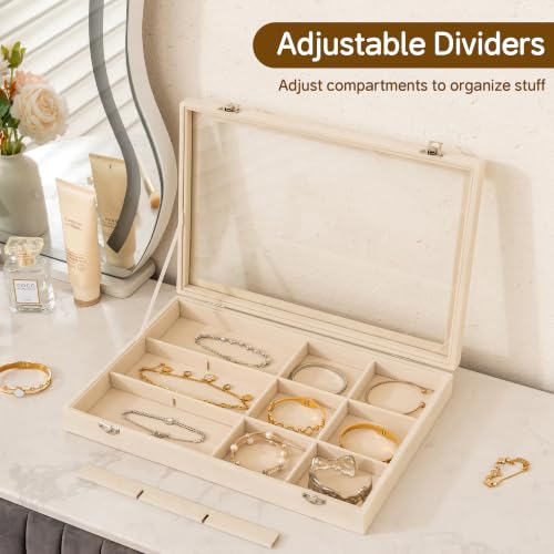 Frebeauty 12 Grid Bracelet Holder Box,Velvet Jewelry Tray with Clear Lid - color: Beige, size: 12 Grid