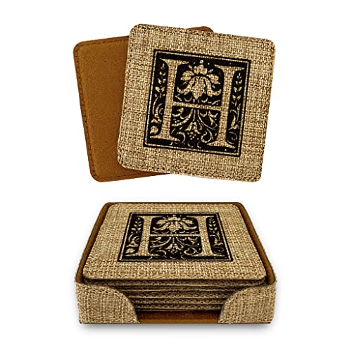 Smile Art Design Family Monogram CUSTOM COASTER Set of 6 with base holder Square Burlap Material Family Name Personalized Prints Personalized Gifts House warming Wedding Gift Rustic Decor Style7 - color: Style 07, size: Set of 6 - Square Coaster