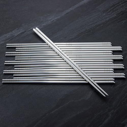 IQCWOOD 304 Stainless Steel Chopsticks, 5 Pairs, Silver - color: Silver Classic