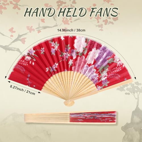 Zonon 4 Pack Hand Held Folding Fans for Women Silk,Japanese Flowers - style: Japanese Flowers