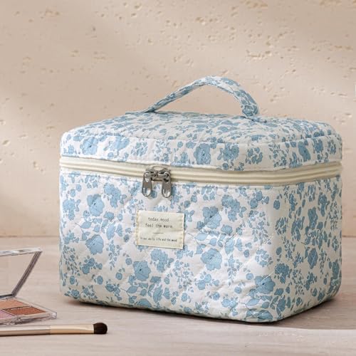 HBselect Quilted Makeup Bag, 3Pcs Cotton Large Travel Makeup Bags Organizer - color: A-3PCS-Floral 6