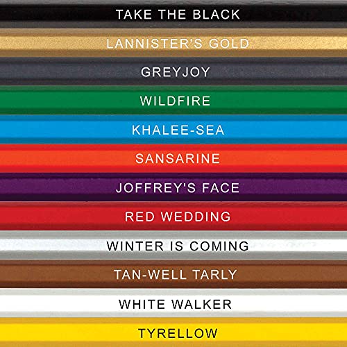 Game of Tones Colored Pencil Set for Fans of Game of Thrones | Set of 12 Parody Pencils | Each Color Pencil is Foil-Stamped with Clever Show References | Great Gift for Fans - style: Game of Thrones
