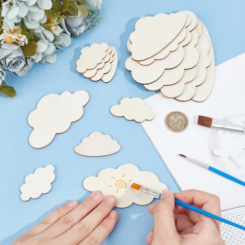 OLYCRAFT 35Pcs Mixed Sizes Cloud Shape Wooden Pieces Unfinished Wood Slices Unfinished Cloud Wood Cut Out Unfinished Blank Slice Unfinished Wood Ornaments for Painting Drawing DIY Project Crafts