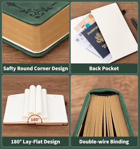 Lined Journal Notebook for Women Men, A5 Hardcover Leather Journals for Writing, 320 Pages Thick Paper, Daily Journal Notebook for Work, School, Note Taking, Business, Travel, College Ruled - color: 320 Pgs-Green 1